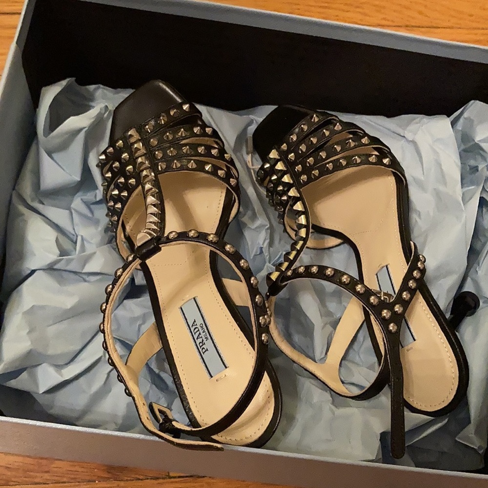 Prada T strap studded shoes